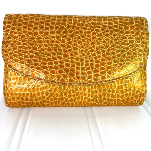 Vintage Handbags - F.X LASALLE CROC YELLOW CROSSBODY CLUTCH SMALL BAG ANIMAL PRINT SHOULDER BAG